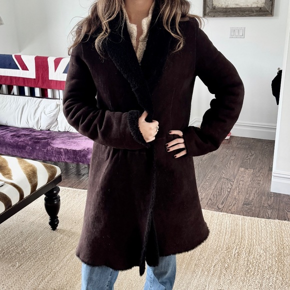 Maxfield Parrish Toscana Brown Soft Suede Lamb Shearling coat - Picture 3 of 13